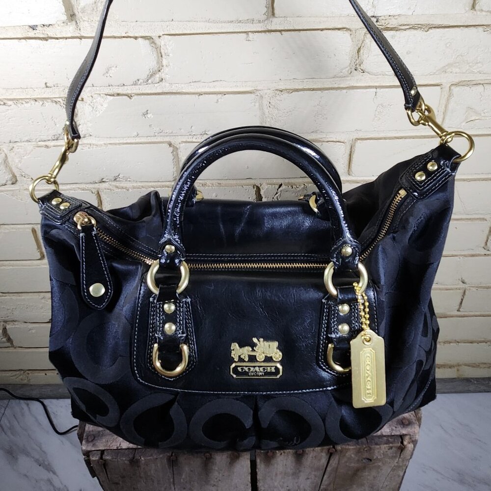 Euc Coach Madison Sabrinia Signature Black Shoulder Bag Handbag Purse